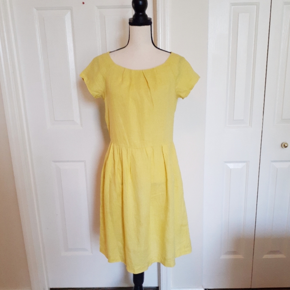 Yellow Short-Sleeve Fit & Flare Dress